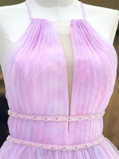 A Line Halter Neck Ombre Long Prom Dresses, Multi Color Ombre Long Formal Evening Dresses