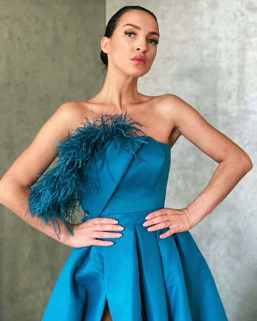 A Line Peacock Blue Prom Dresses, Peacock Blue Floor Length Formal Evening Dresses