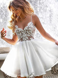 A Line V Neck Short White Lace Prom Dresses, Short White Lace Formal Homecoming Graduation Dresses