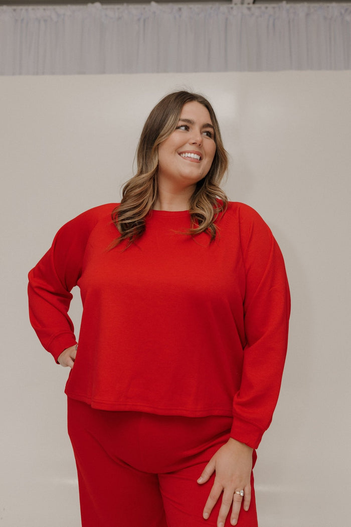 AIRLUXE RAGLAN LONG - SLEEVE SWEATSHIRT IN RED - Love Marlow