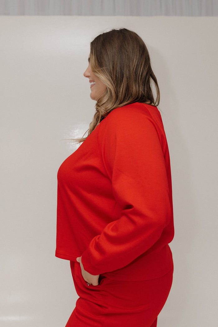 AIRLUXE RAGLAN LONG - SLEEVE SWEATSHIRT IN RED - Love Marlow