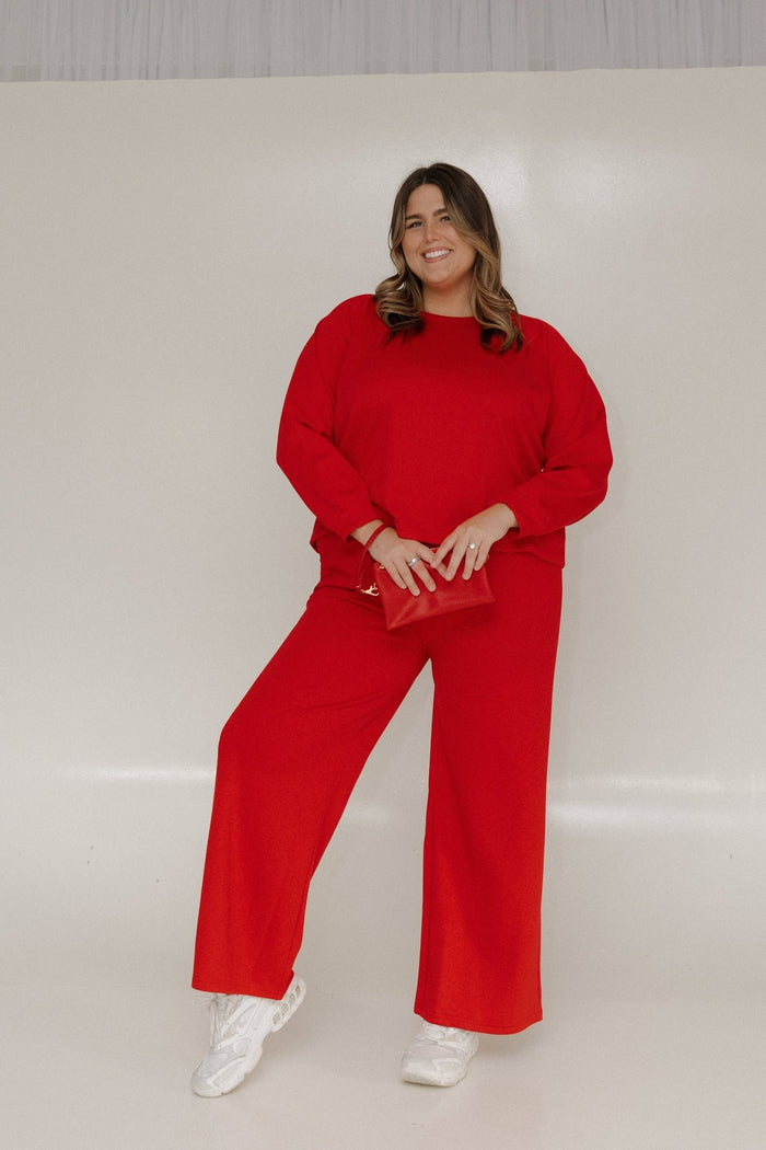 AIRLUXE RAGLAN LONG - SLEEVE SWEATSHIRT IN RED - Love Marlow