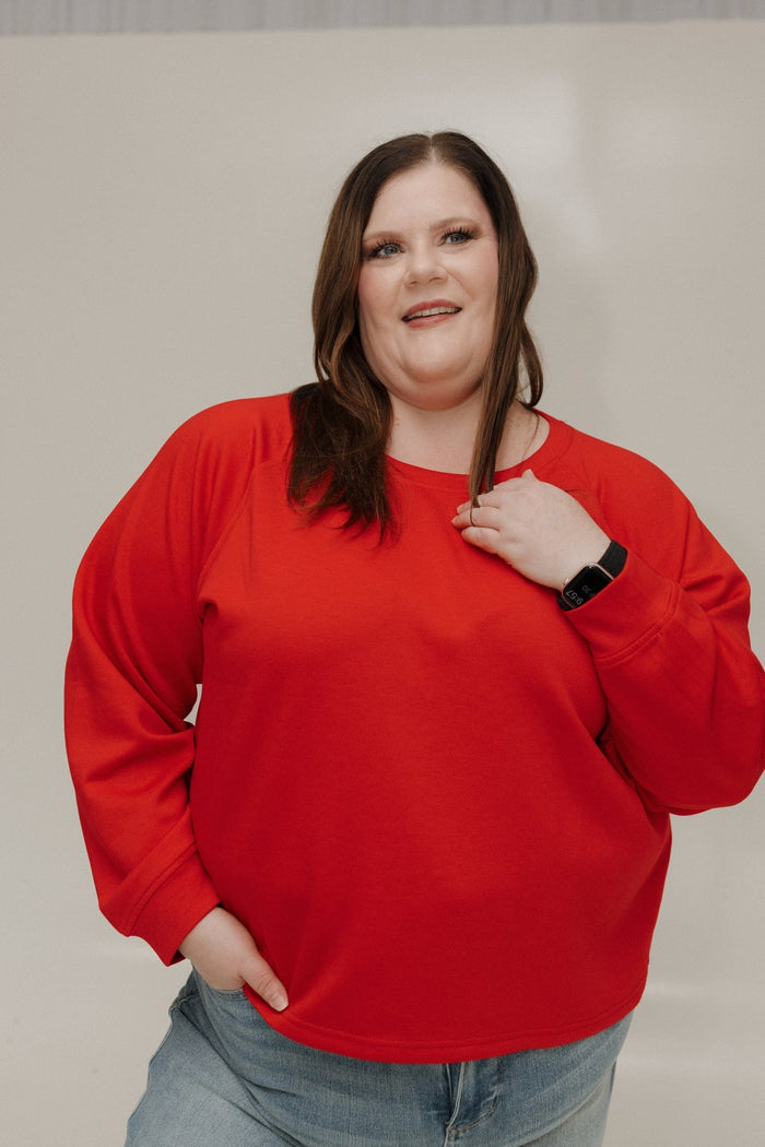 AIRLUXE RAGLAN LONG - SLEEVE SWEATSHIRT IN RED - Love Marlow