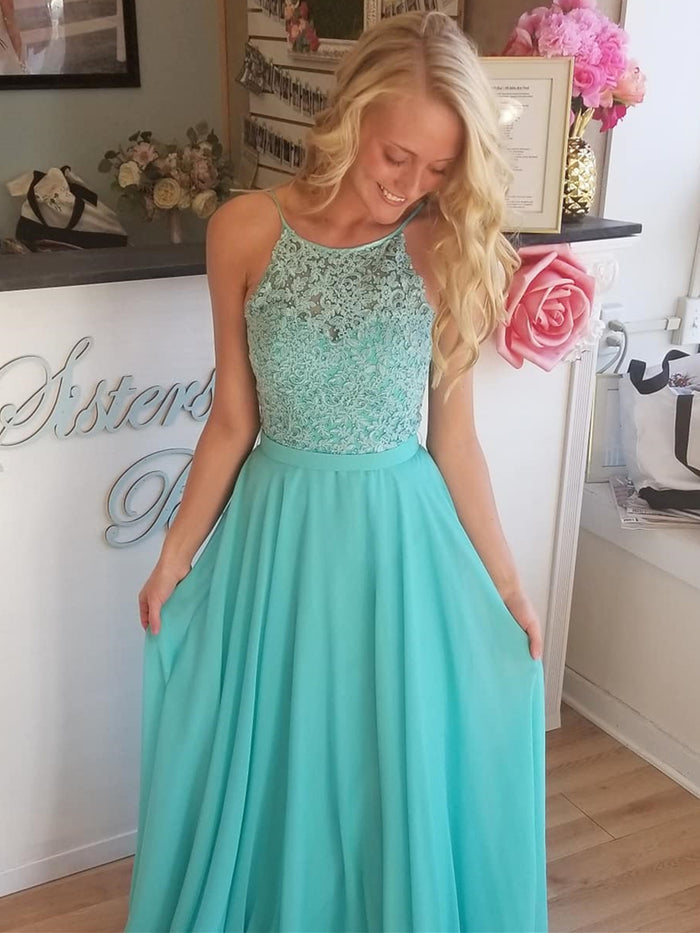 Aqua Lace Prom Dresses Long, Aqua Long Lace Formal Evening Bridesmaid Dresses