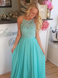 Aqua Lace Prom Dresses Long, Aqua Long Lace Formal Evening Bridesmaid Dresses