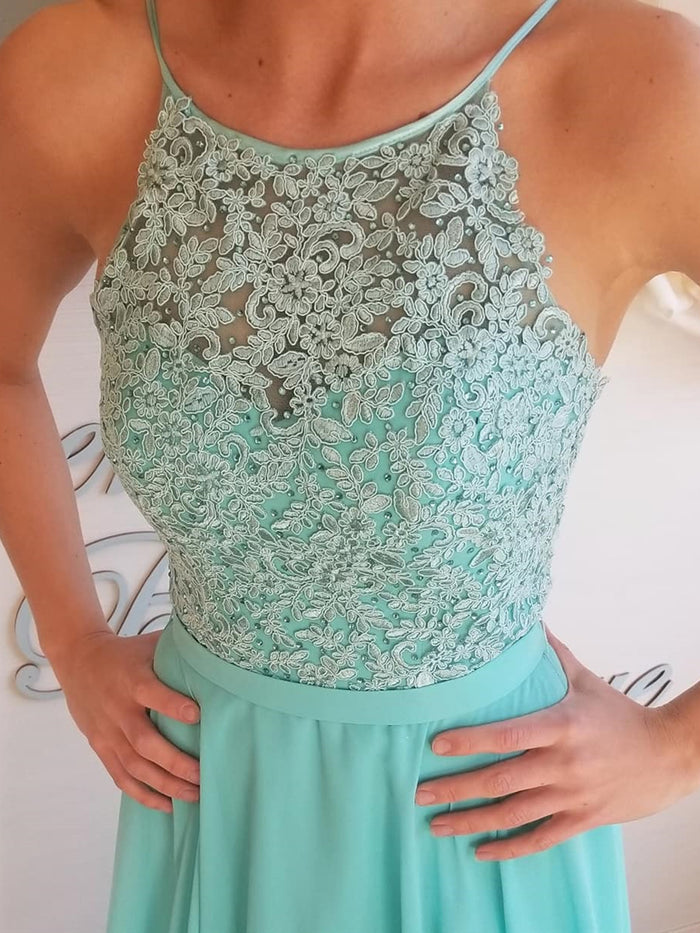 Aqua Lace Prom Dresses Long, Aqua Long Lace Formal Evening Bridesmaid Dresses