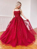 Backless Burgundy Lace Prom Dresses, Open Back Wine Red Lace Formal Evening Dresses