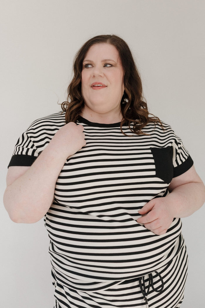Black Accent Striped Dolman Top - Love Marlow