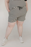 Black Accent Striped Drawstring Shorts - Love Marlow