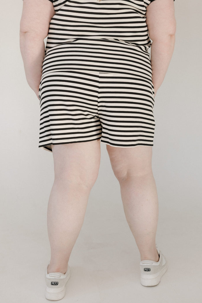 Black Accent Striped Drawstring Shorts - Love Marlow