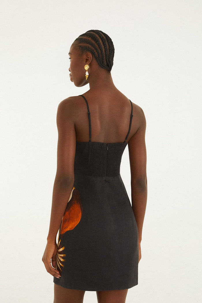 Black Ammonite Shell Bodice Cut-Out Mini Dress