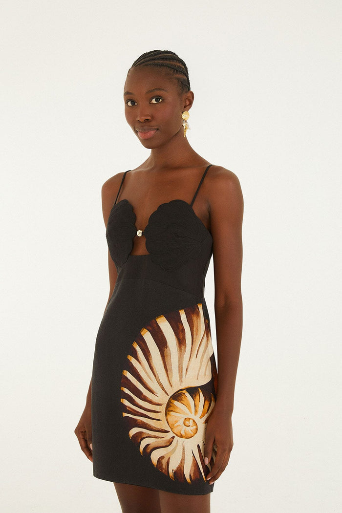 Black Ammonite Shell Bodice Cut-Out Mini Dress
