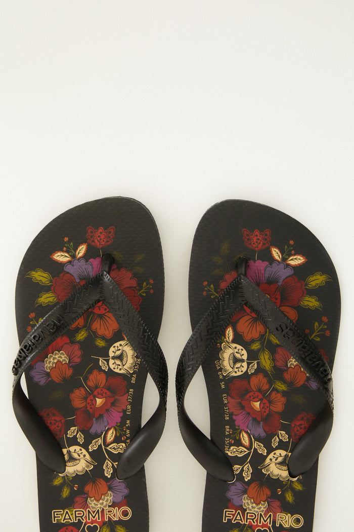 Black Rococo Flowers Havaianas
