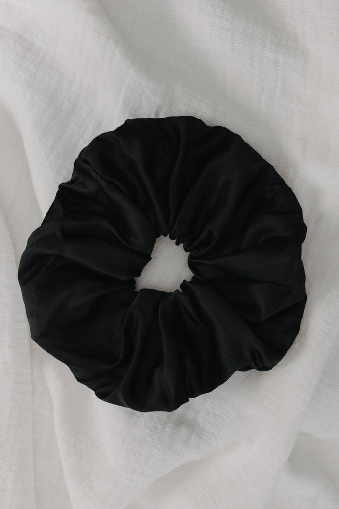 BLACK SATIN HAIR SCRUNCHIE WIDE SHINY LUXE PONYTAIL - Love Marlow