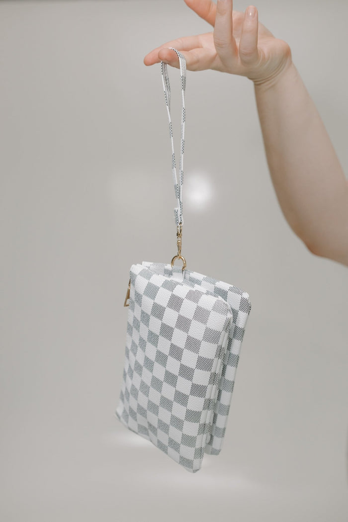 BLACK & WHITE CHECK PATTERN VEGAN LEATHER CLUTCH WRISTLET & CROSSBODY - Love Marlow