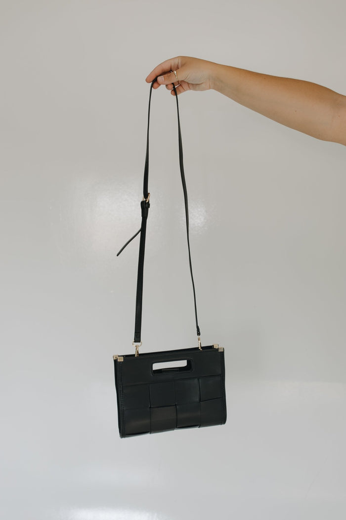 BLACK WOVEN FAUX LEATHER CROSSBODY CLUTCH - Love Marlow