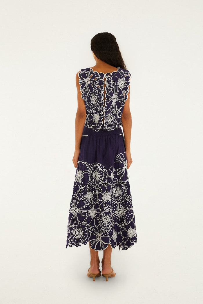 Blue Flowers Richelieu  Maxi Skirt