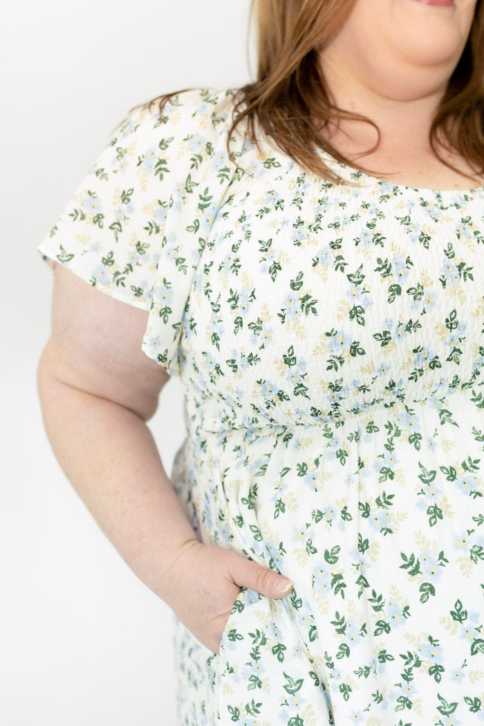 Blue Petal Smocked Floral Midi Dress - Love Marlow