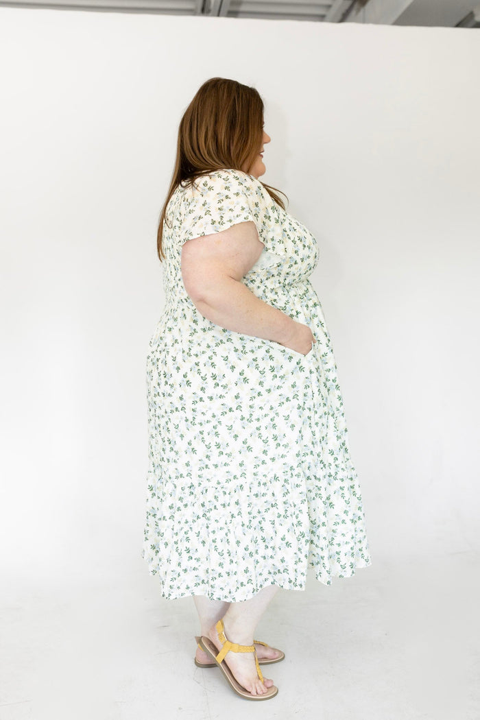 Blue Petal Smocked Floral Midi Dress - Love Marlow