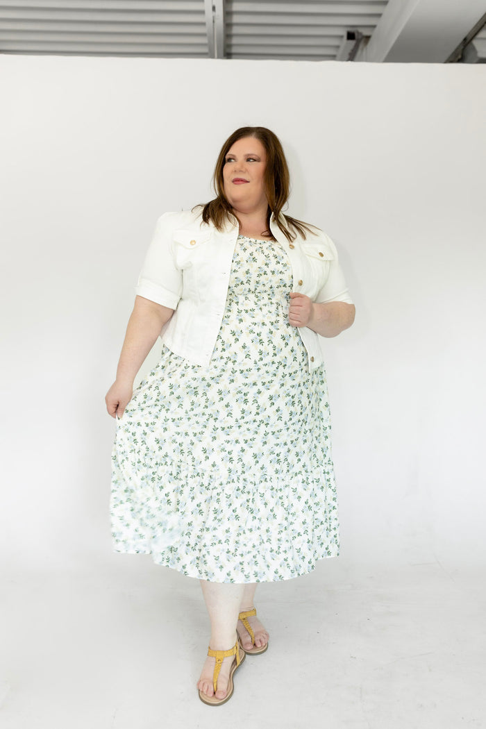 Blue Petal Smocked Floral Midi Dress