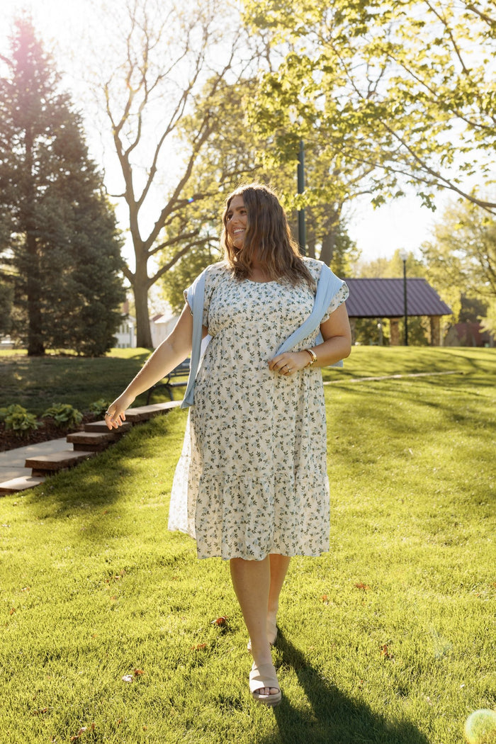 Blue Petal Smocked Floral Midi Dress - Love Marlow