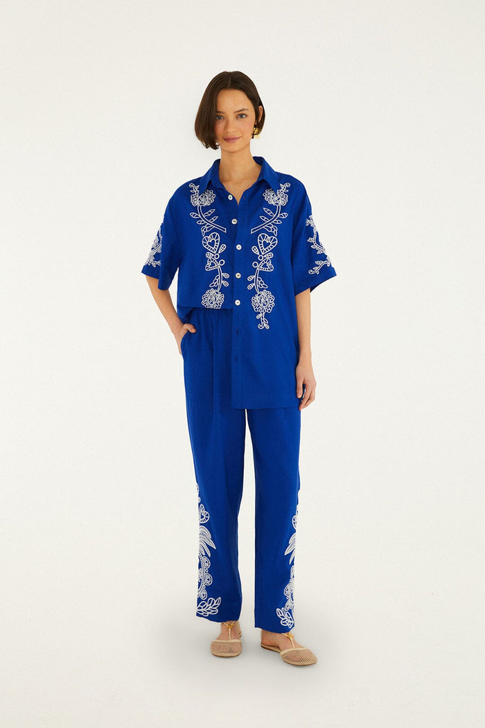 Blue Romantic Embroidered Pants