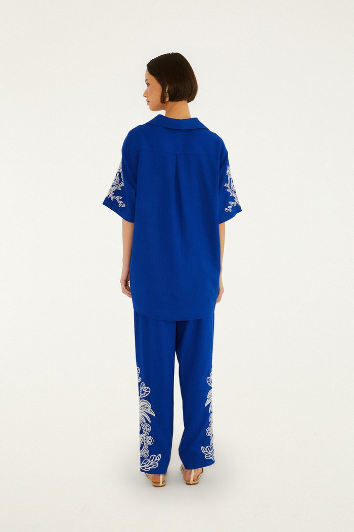 Blue Romantic Embroidered Pants