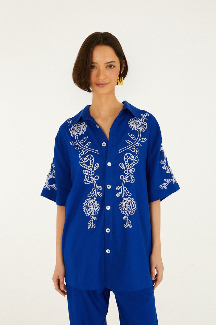 Blue Romantic Embroidered Shirt
