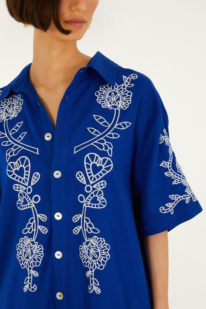 Blue Romantic Embroidered Shirt