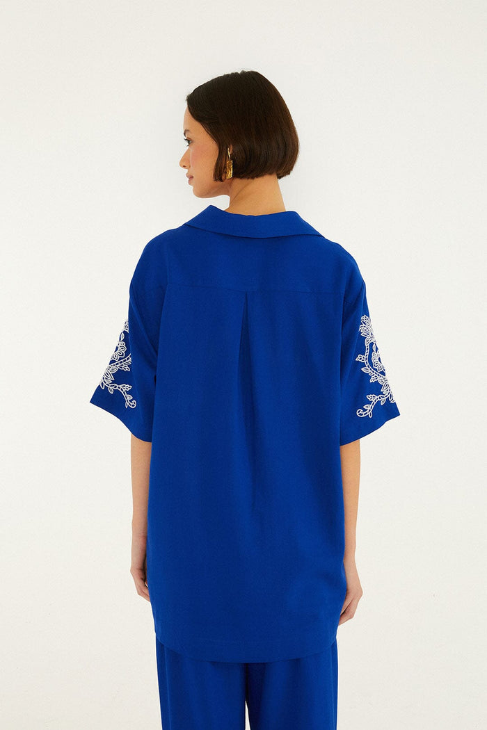 Blue Romantic Embroidered Shirt