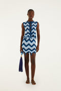 FARM Rio model wearing the Blue Waves Crochet Mini Skirt