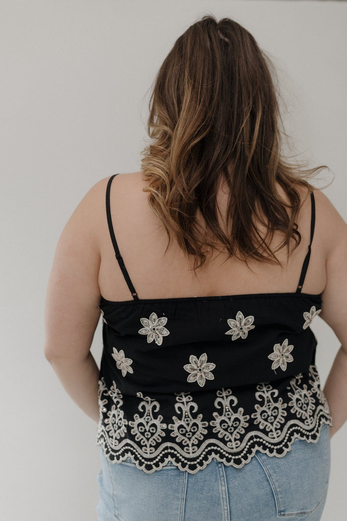 Boho Eyelet Lace Embroidered Cami Top – Feminine Scalloped Hem - Love Marlow