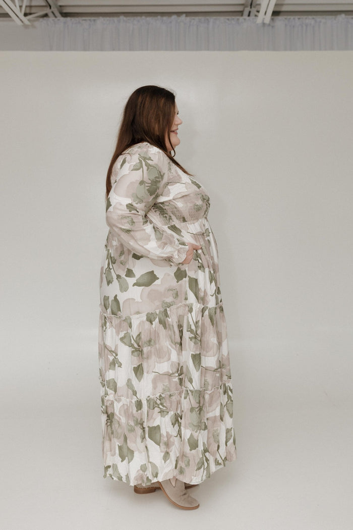BOLD FLORAL SMOCKED BODICE MAXI DRESS - Love Marlow