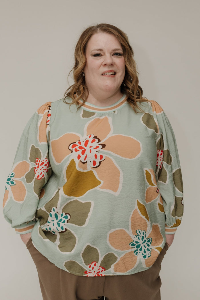 Bold Retro Floral Blouse – Mint Multi - Love Marlow