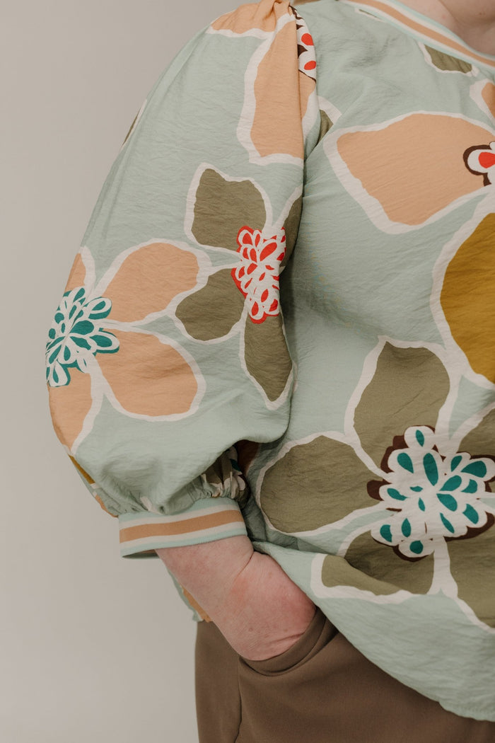 Bold Retro Floral Blouse – Mint Multi - Love Marlow