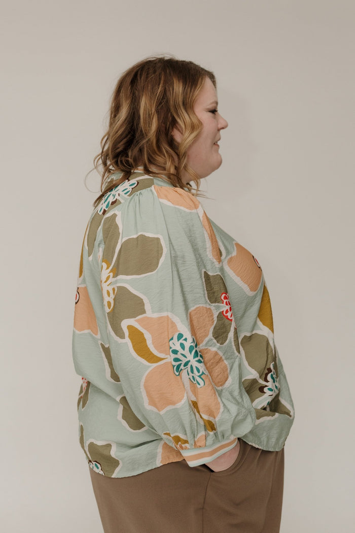 Bold Retro Floral Blouse – Mint Multi - Love Marlow