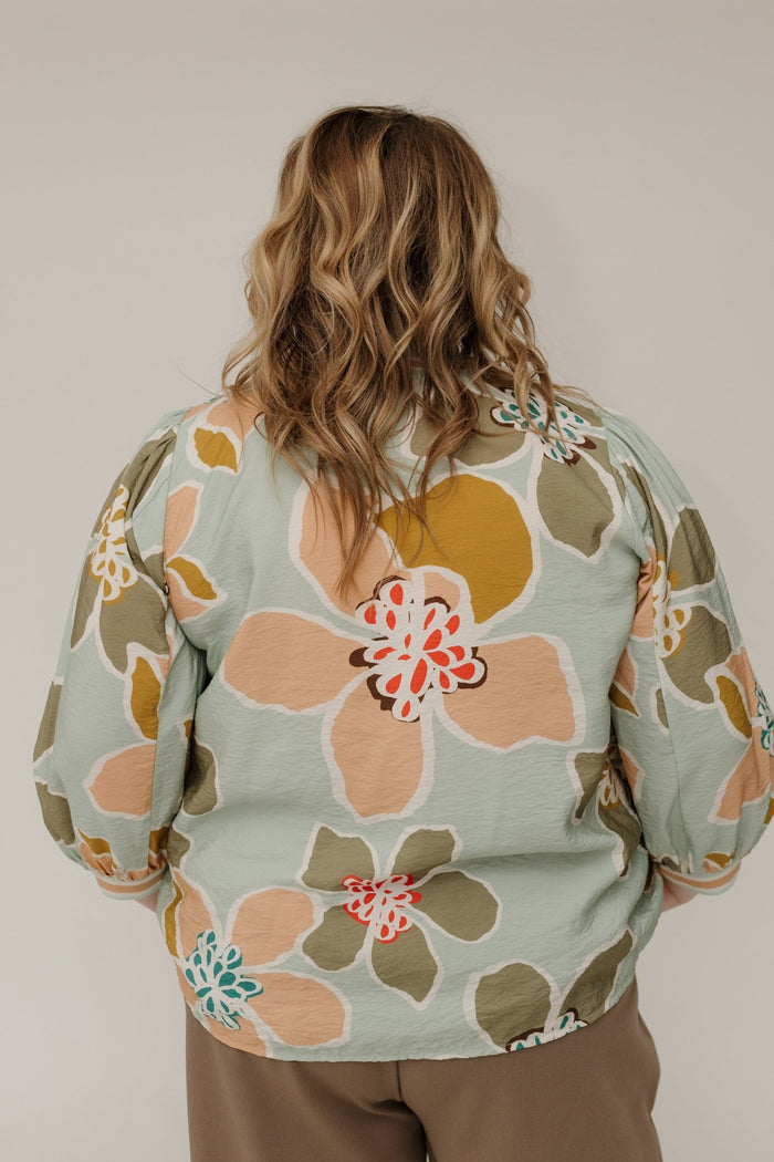 Bold Retro Floral Blouse – Mint Multi - Love Marlow