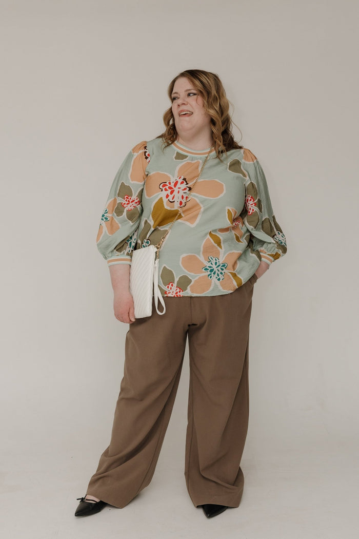 Bold Retro Floral Blouse – Mint Multi - Love Marlow