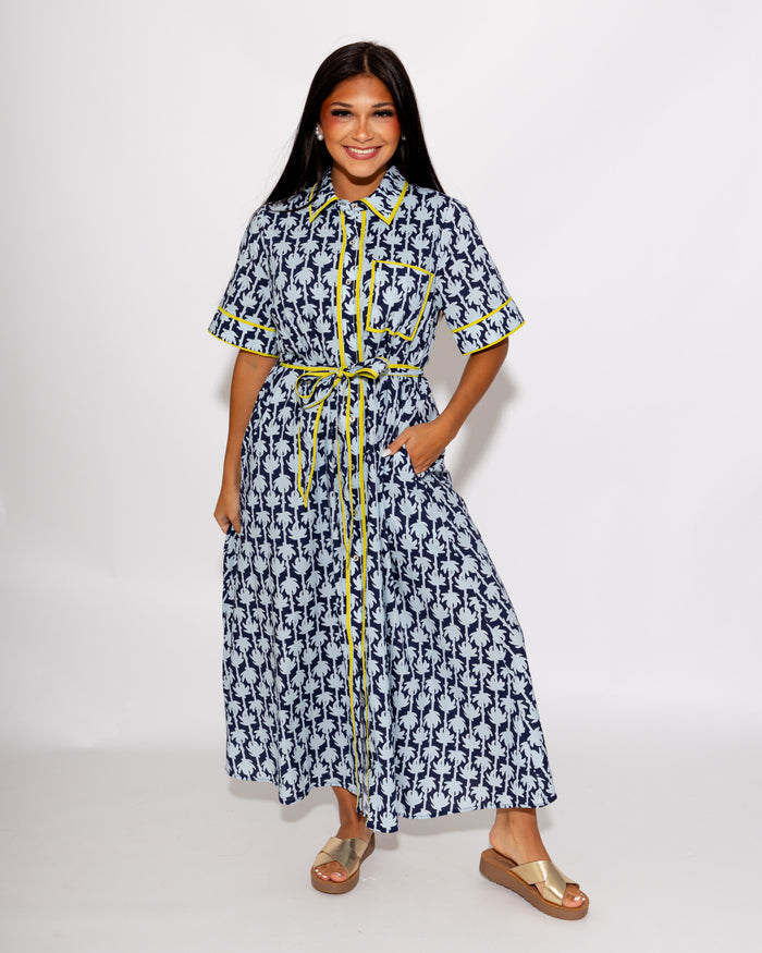 Botanical Print Belted Midi Dress