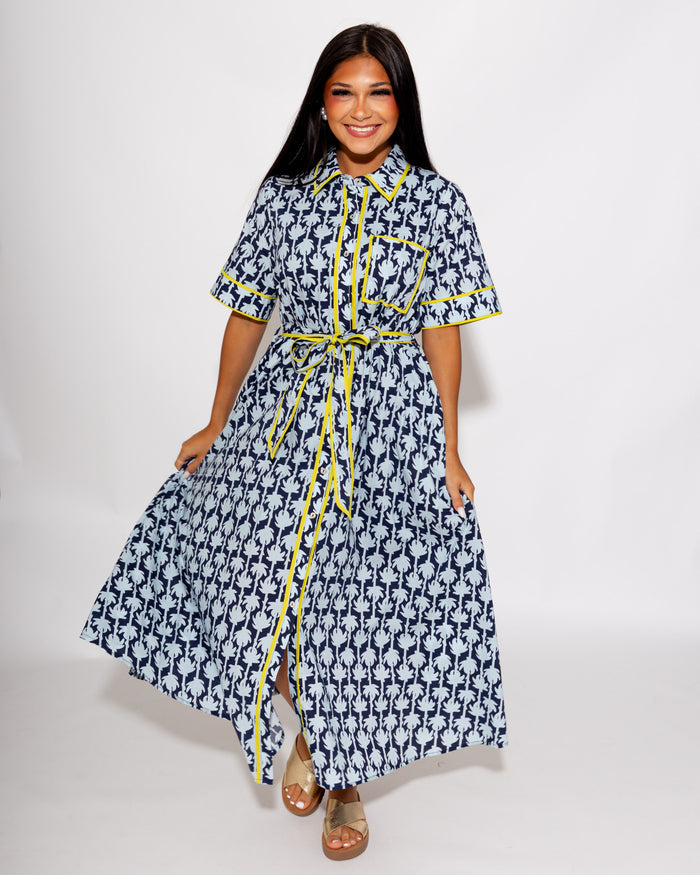 Botanical Print Belted Midi Dress