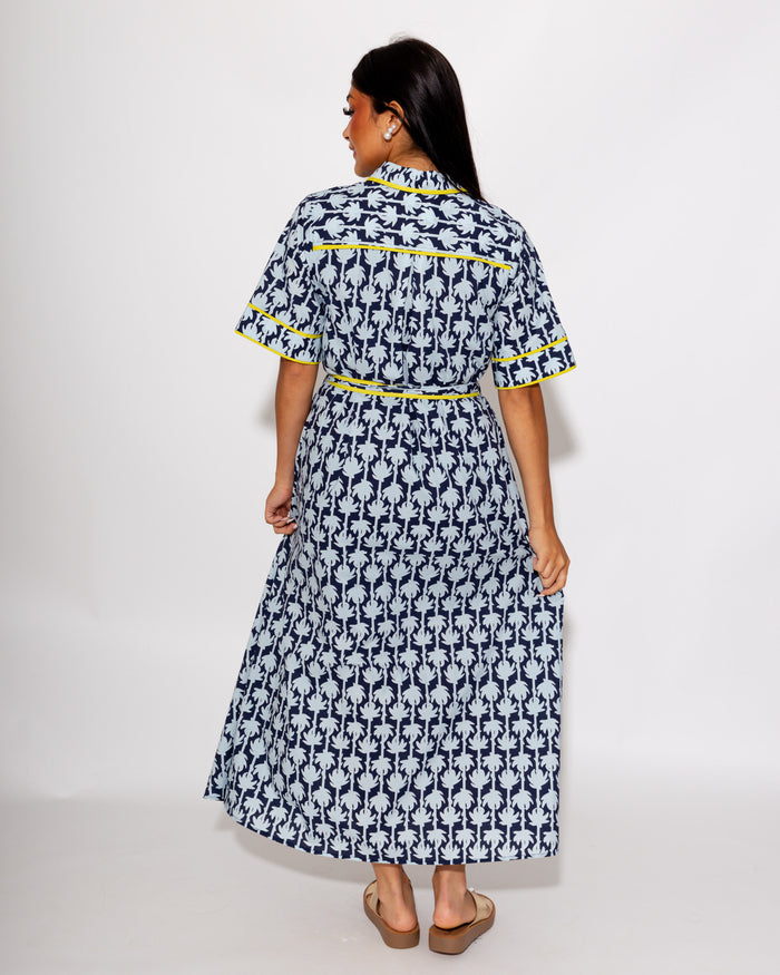Botanical Print Belted Midi Dress
