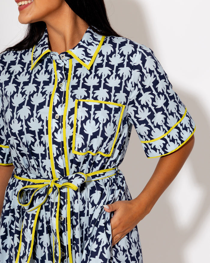 Botanical Print Belted Midi Dress