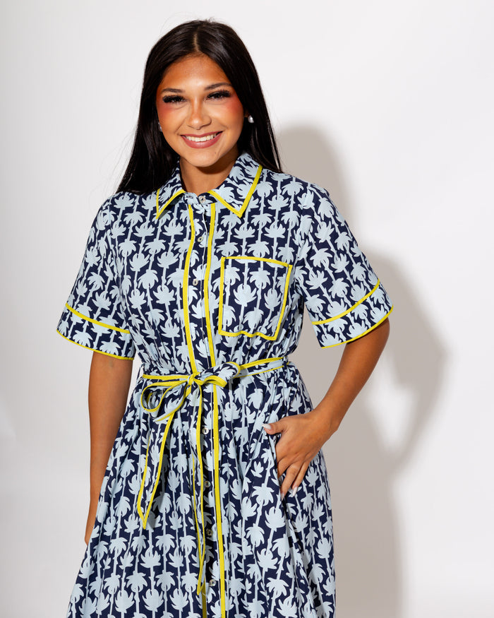 Botanical Print Belted Midi Dress