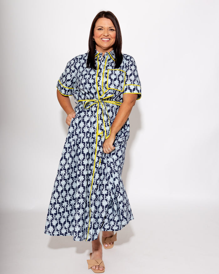 Botanical Print Belted Midi Dress