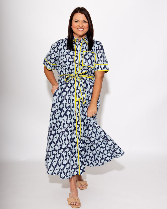 Botanical Print Belted Midi Dress