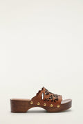 FARM Rio model wearing the Brown Lace Leather Clog