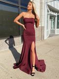 Burgundy Mermaid Prom Dress with Corset Back, Maroon Mermaid Formal Evening Graduation Dresses