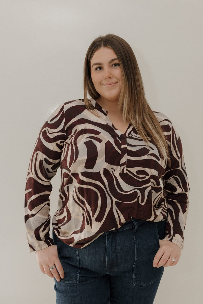 Burgundy Swirl Knit Top – V - Neck - Love Marlow