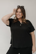 Button Detail Waffle Knit Top – Black - Love Marlow