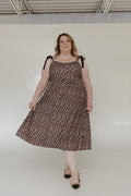 BUTTON FRONT CORDUROY MIDI DRESS WITH VELVET BOW STRAPS - Love Marlow